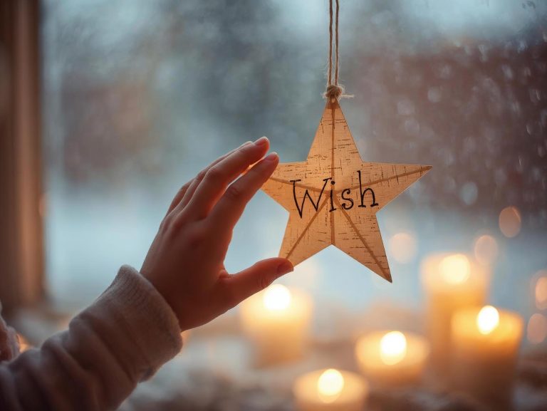 Kind hat einen Wunschstern ans winterliche Fenster – warmes Licht, gemütliche Weihnachtsstimmung