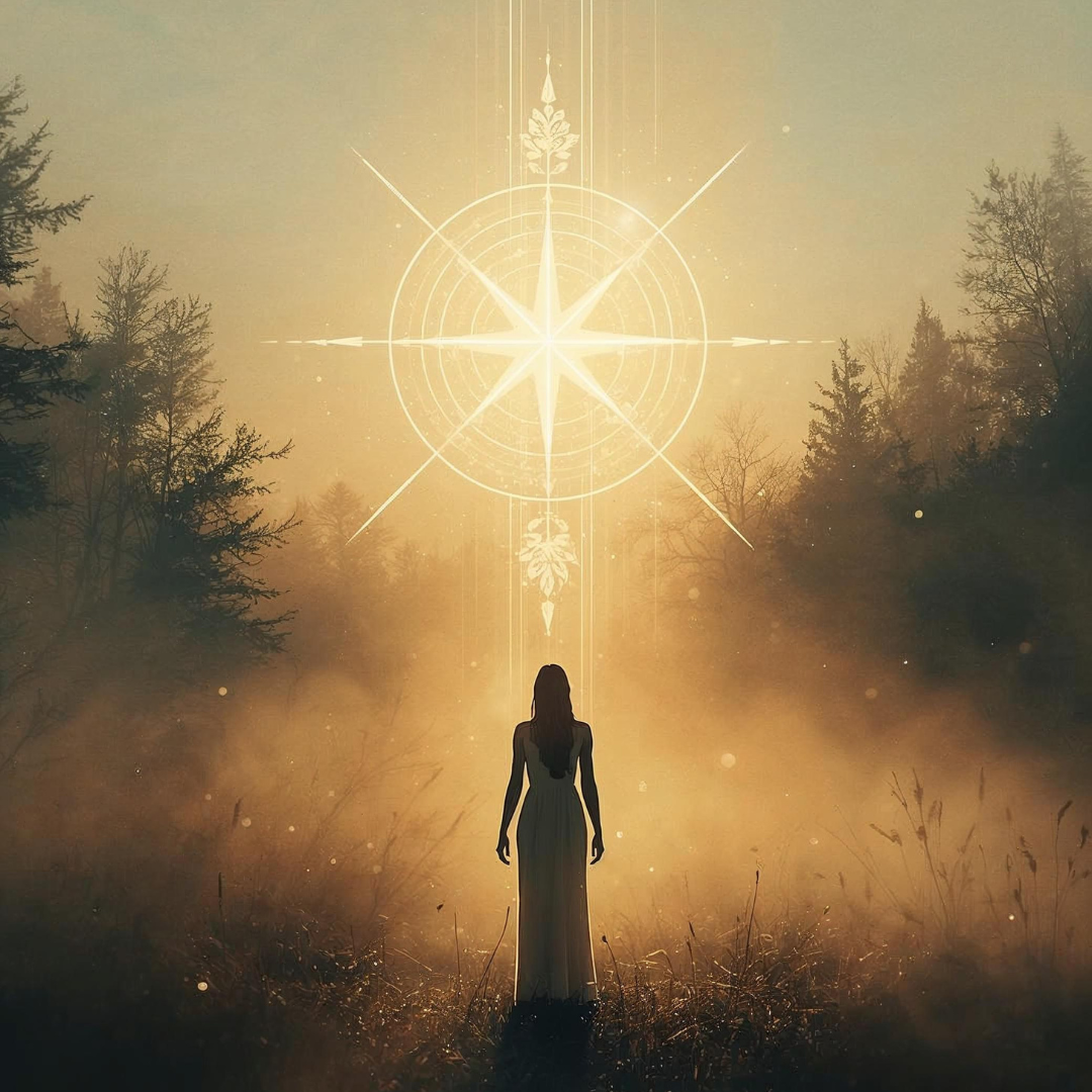 ymbolisches Bild eines leuchtenden inneren Weges in der Natur – Sinnbild für innere Orientierung und Selbstfindung.